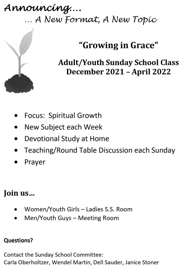 Sunday School Schedule New Covenant Mennonite Fellowship